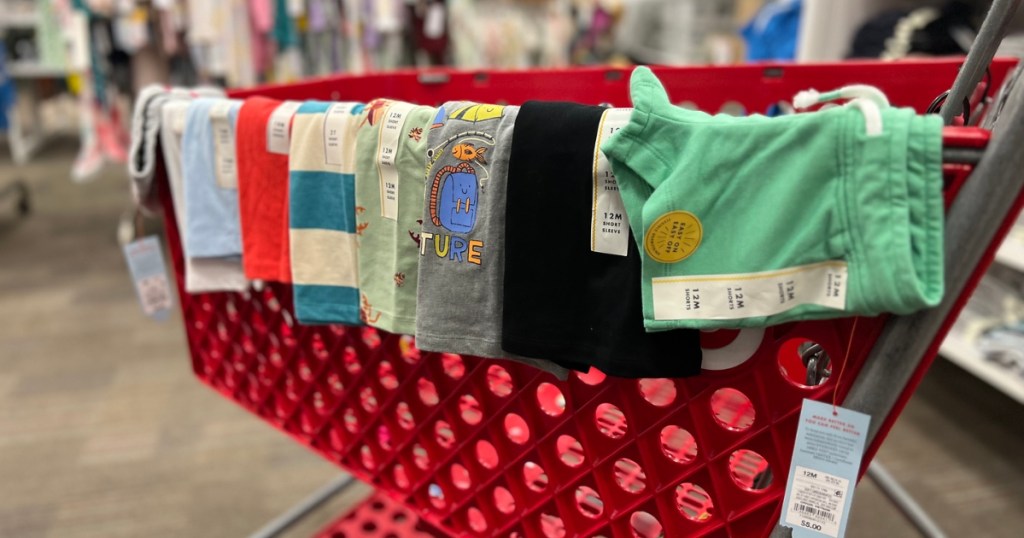 cat & jack clothes hanging on target shopping cart