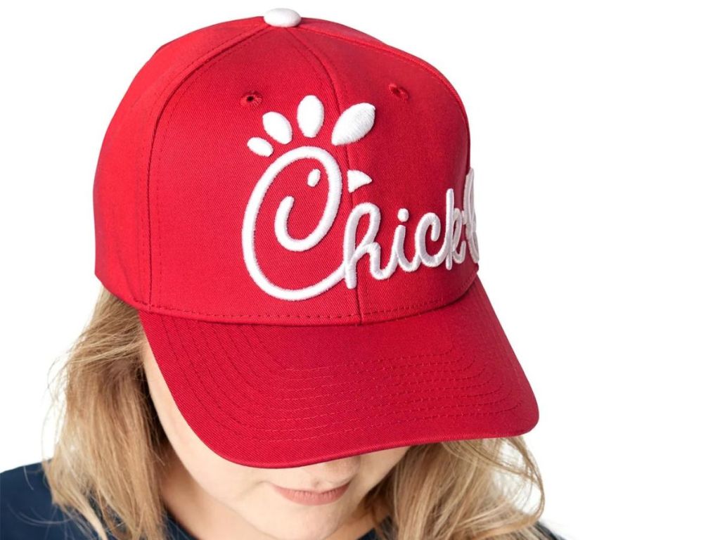 A woman wearing a Chick Fil A Embroidered Cap