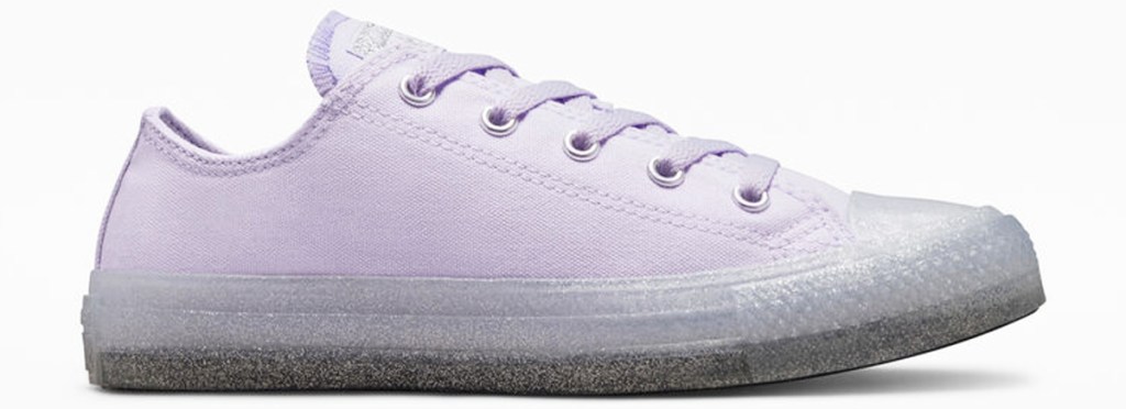 Light purple Converse sneaker with a clear glittery sole