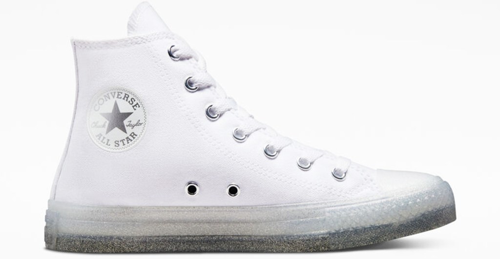 white high top sneaker with glitter sole