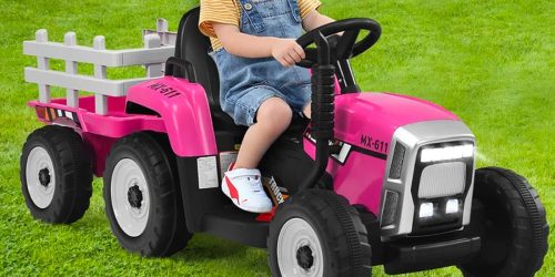 Kids Ride-On 12V Tractor with Trailer Ground Loader Only $160.25 Shipped
