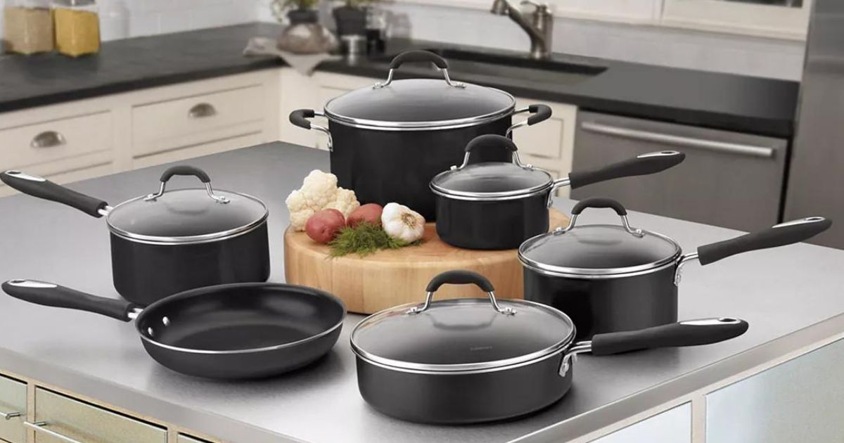 Cuisinart Cookware Set in Black on counter