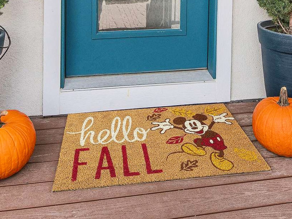 mickey mouse doormat that says hello fall