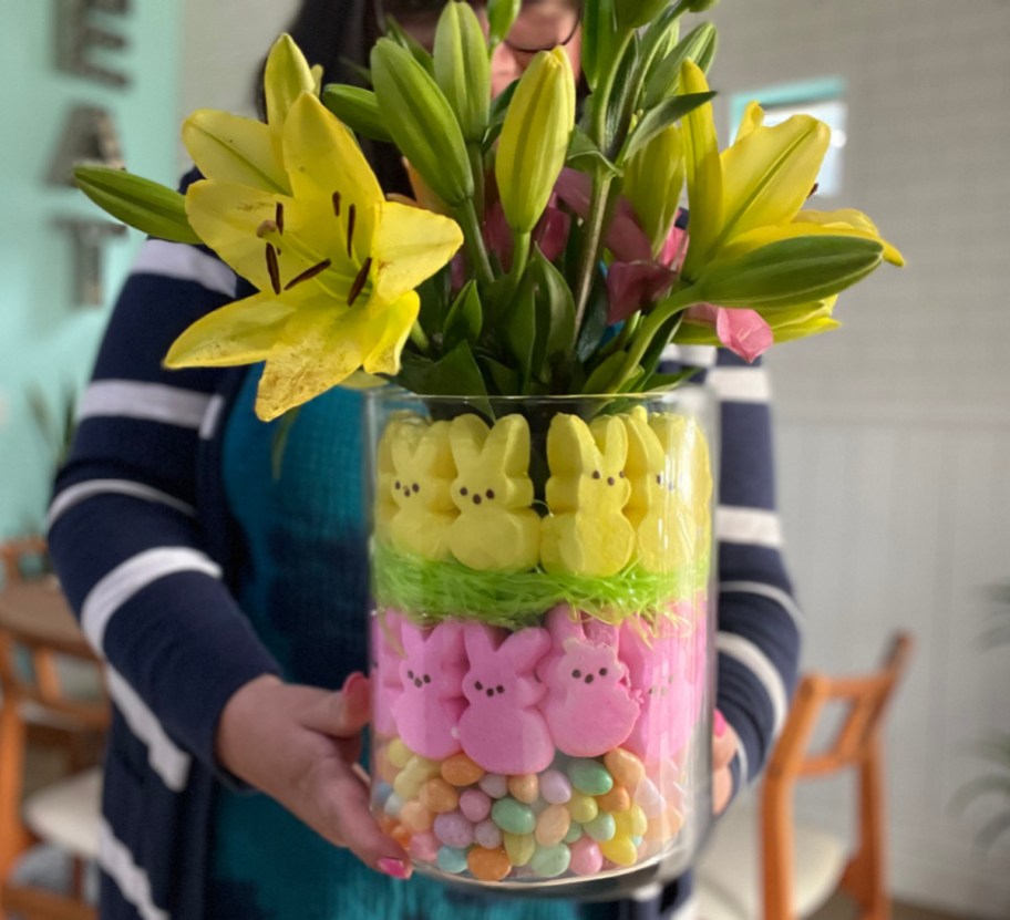 An Easter centerpiece made of Peeps marshmallow candy