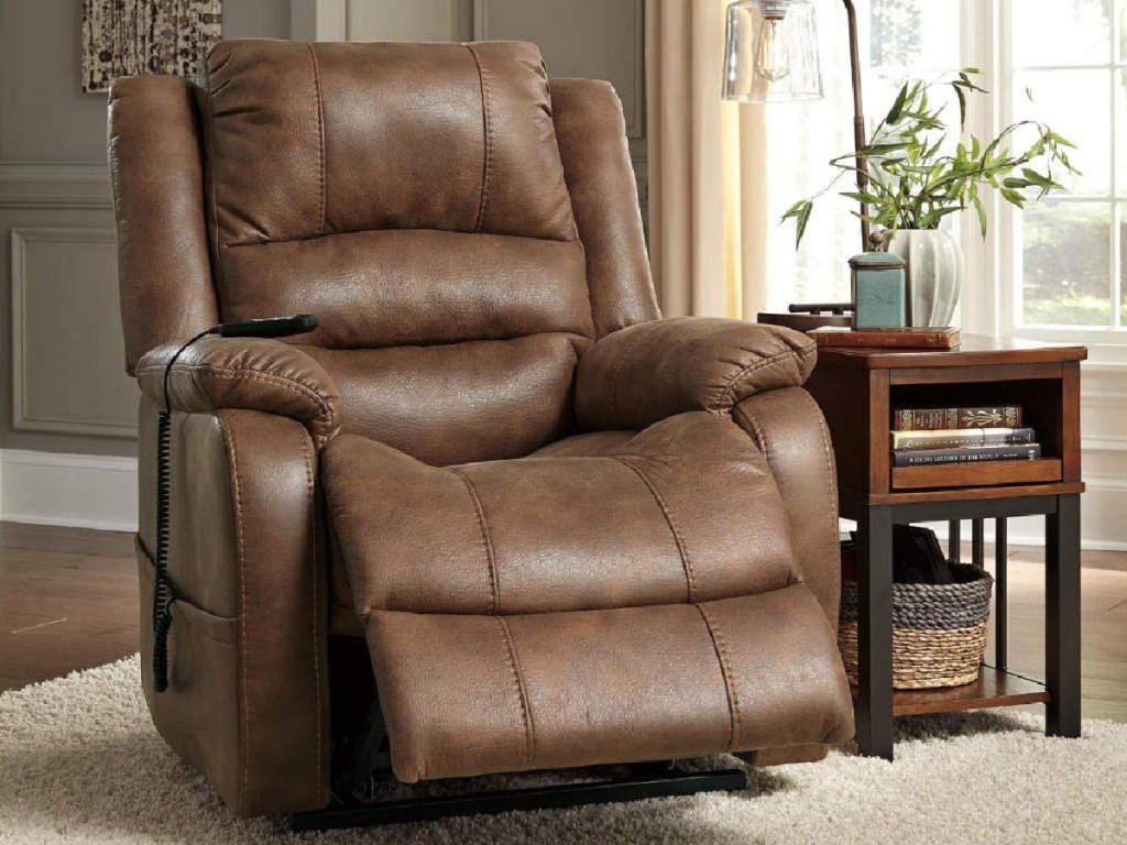 Faux Leather Electric Power Lift Recliner in living room on rug