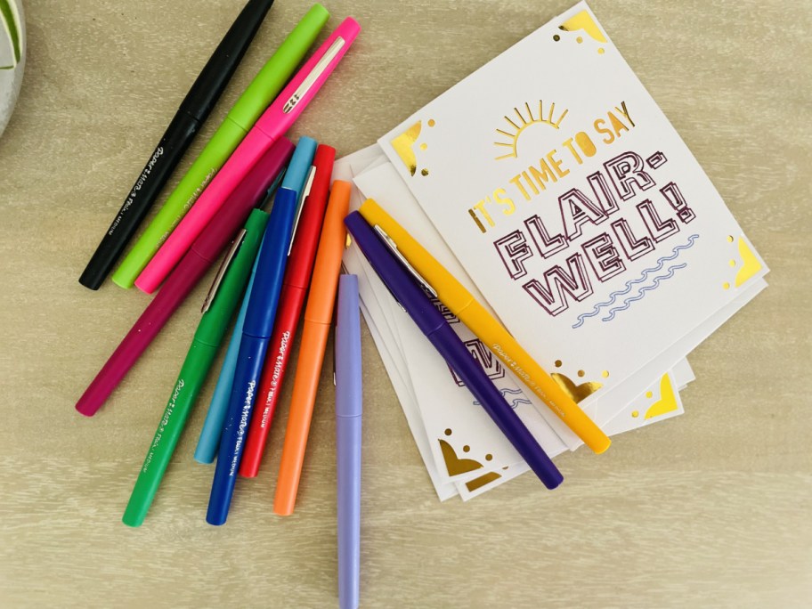 a printable teacher card with flair pens