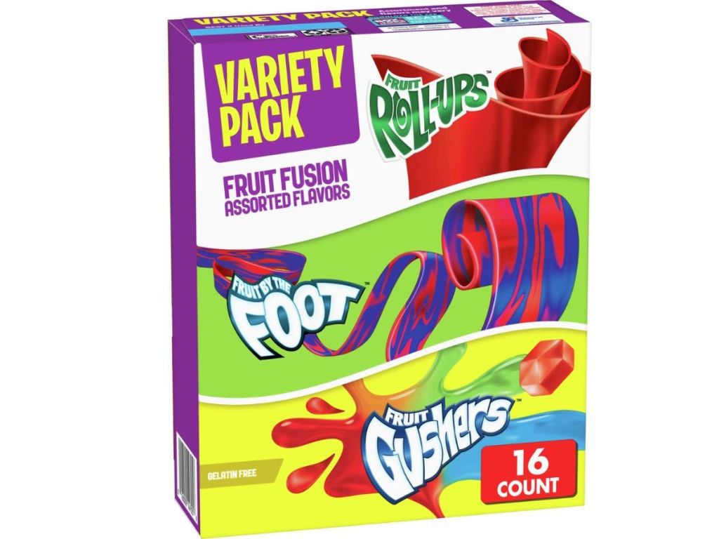 A box of assorted fruit snacks