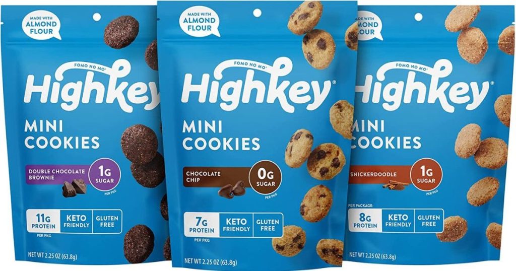 3 packs of assorted flavors of HighKey Mini Cookies