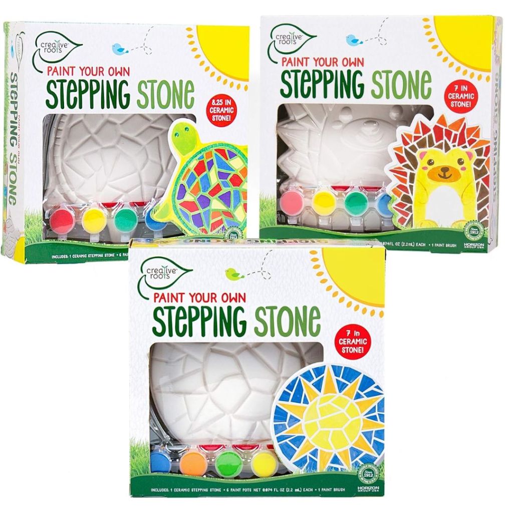 Creative Roots Mosaic Turtle, Hedgehog, & Sun Stepping Stone, Includes 3-Pack  