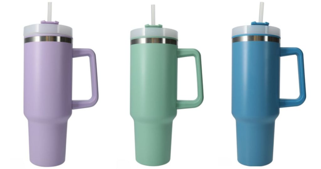 Five Below Stainless Steel 40oz Insulated Tumbler in lavender, light green and blue