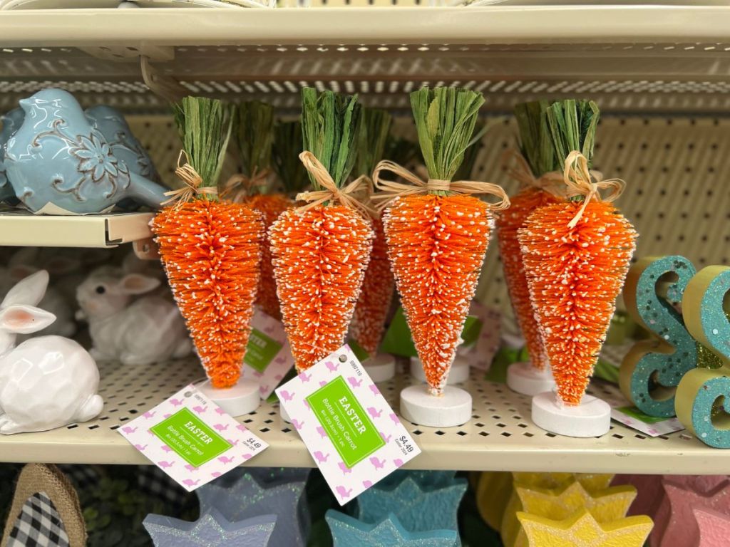 Bottle Brush Carrot decor on shelf