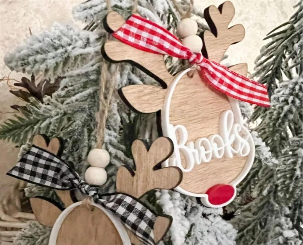 Two Personalized Reindeer Shaped Ornaments