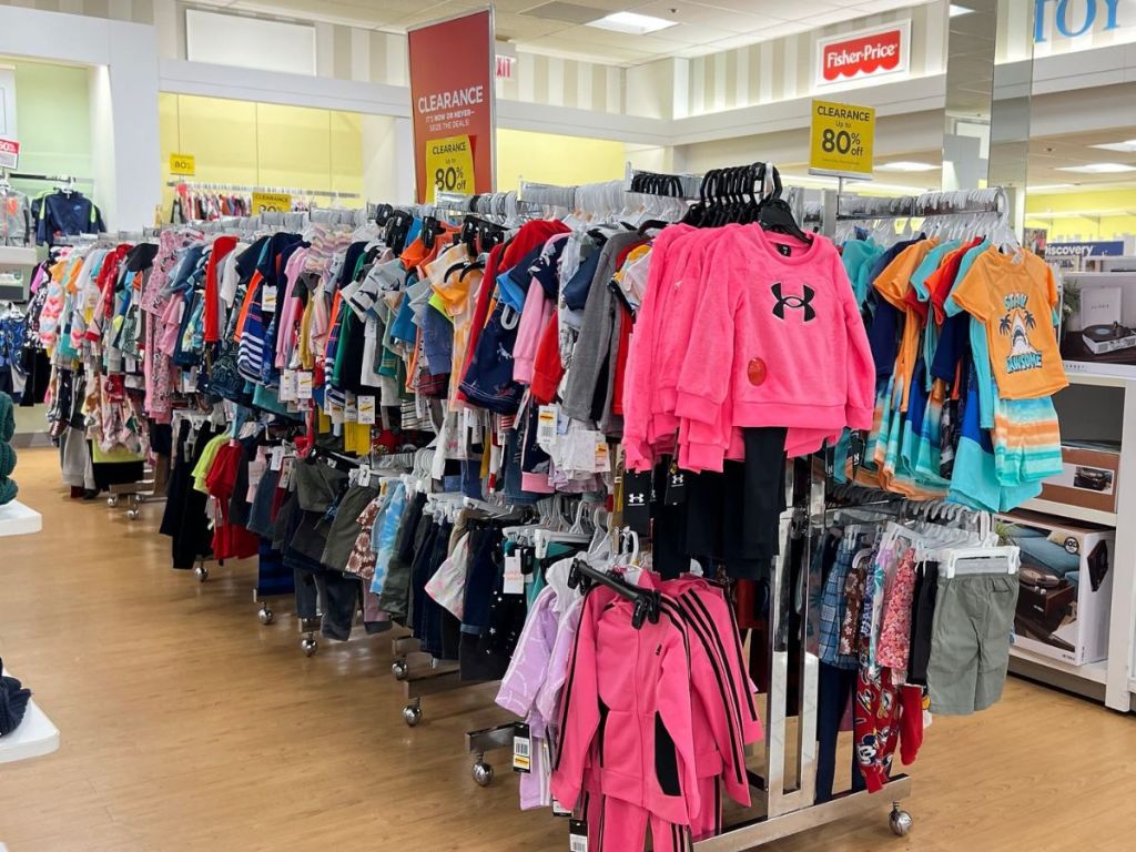 racks of kids clothes on clearance at Kohl's