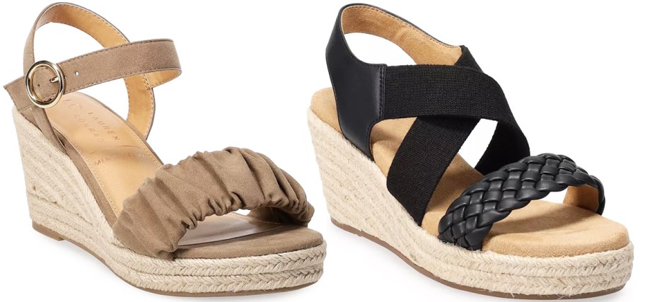 brown and black wedge sandals