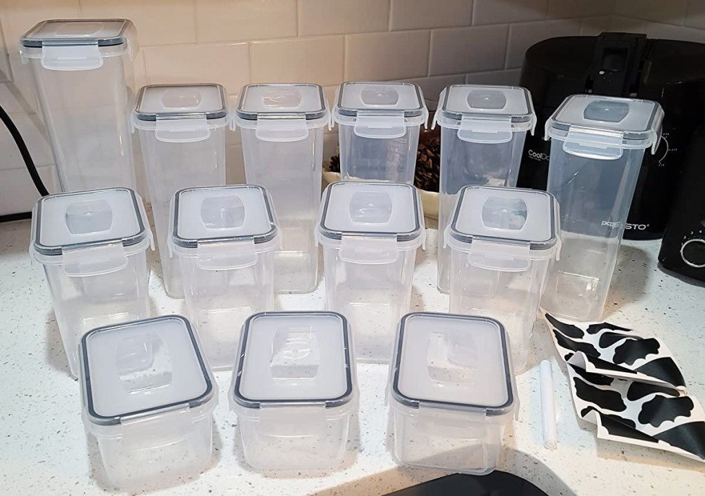 13 piece food storage container set on kitchen counter