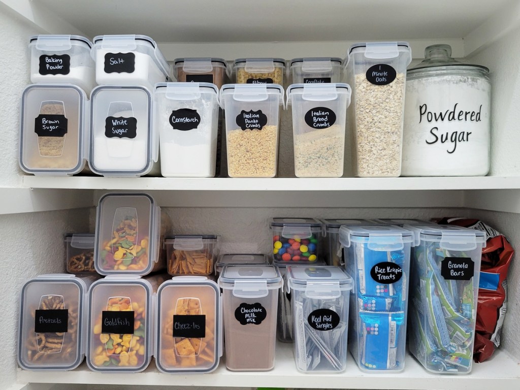 pantry full of labels food storage containers