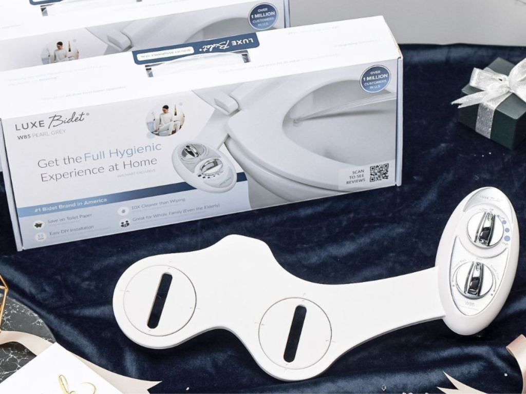 Luxe W85 Bidet Attachment next to the box it comes with