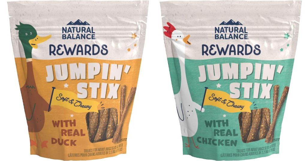 Natural Balance Rewards jumpin' Stix dcuk and chicken flavors