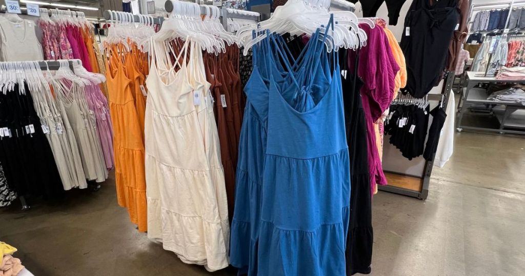 Racks of summer dresses for women at Old Navy