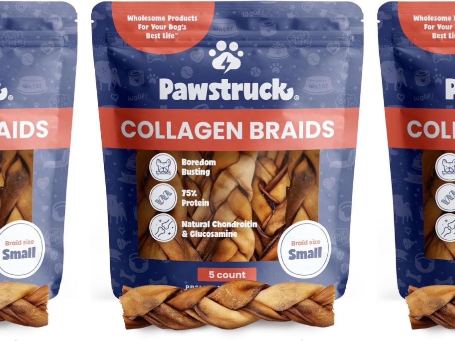 Pawstruck Natural 5-7" Beef Collagen Braid for Dogs 5-Count stock image