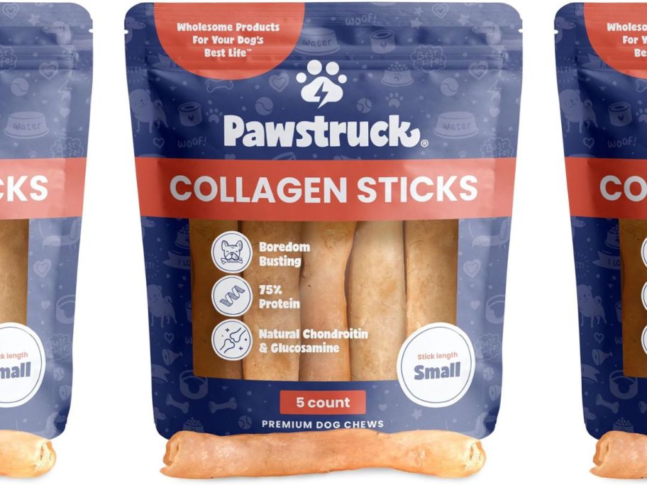 Pawstruck Natural 5-7" Beef Collagen Sticks for Dogs 5-Count stock image