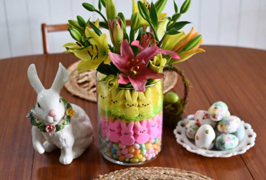 A centerpiece made from marshmallow Easter candy