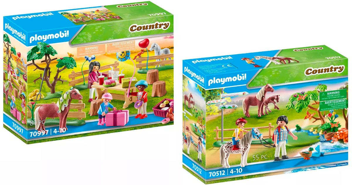 Pony Farm Birthday Party and pny ride playsets stock images of boxes