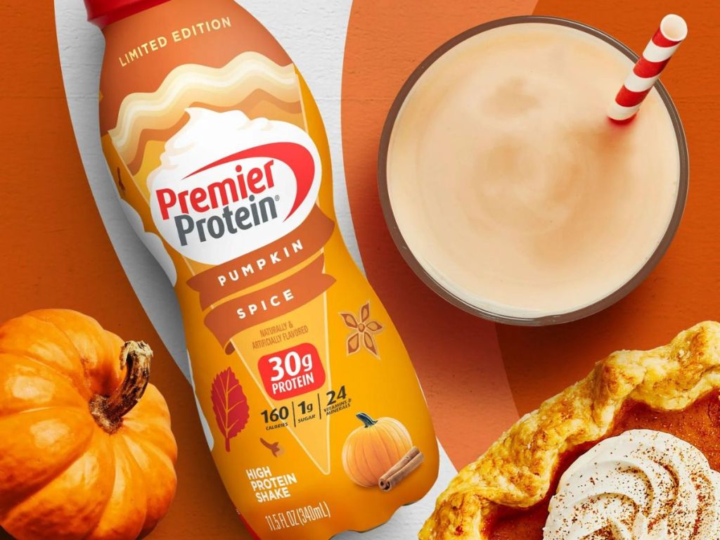 A protein drink with a pumpkin