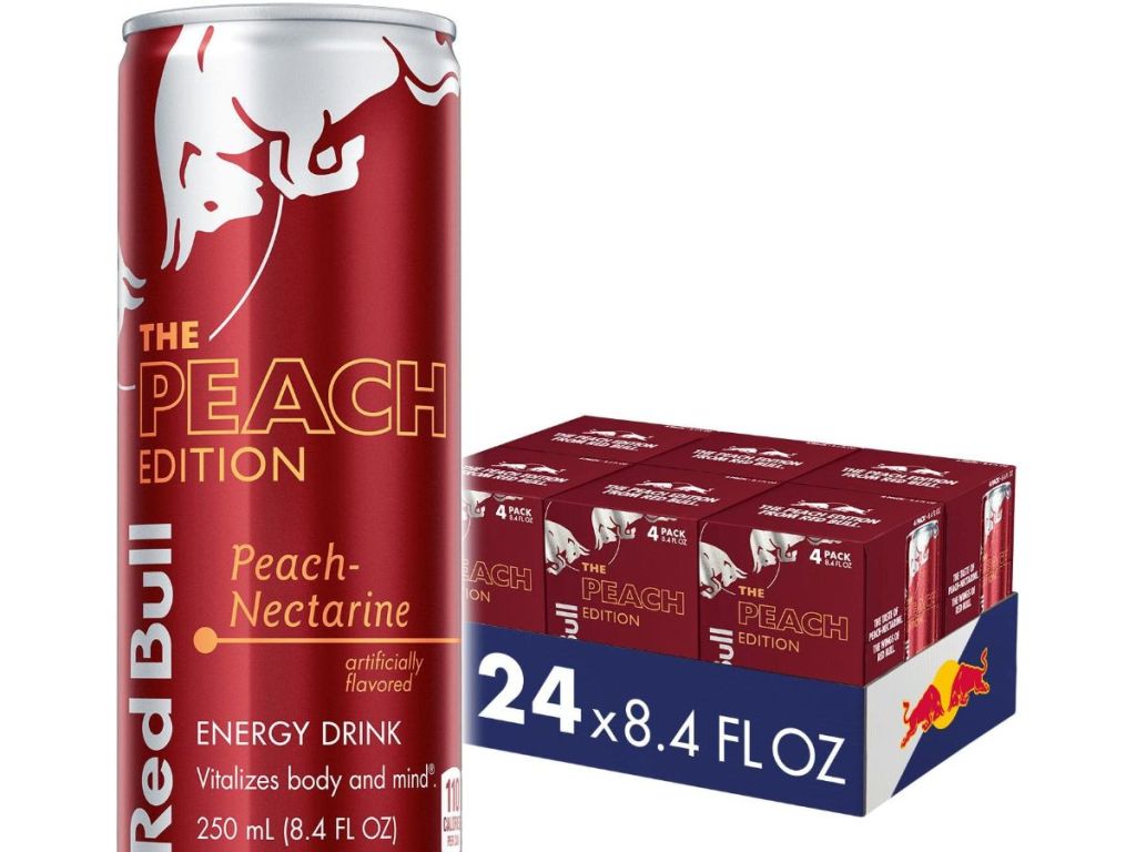 Cans of Red Bull Peach 