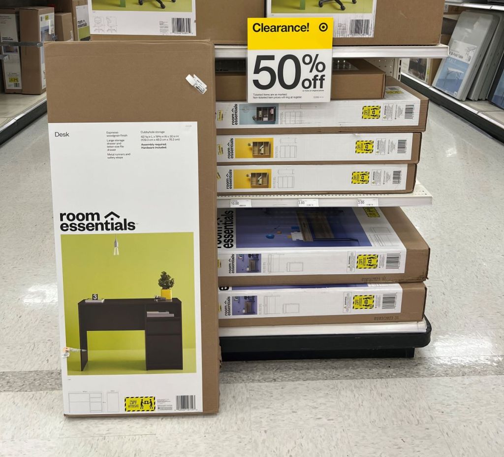 Writing desk box leaning against a shelf at Target