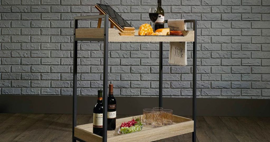 Sauder north ave bar cart set up for crafting drinks