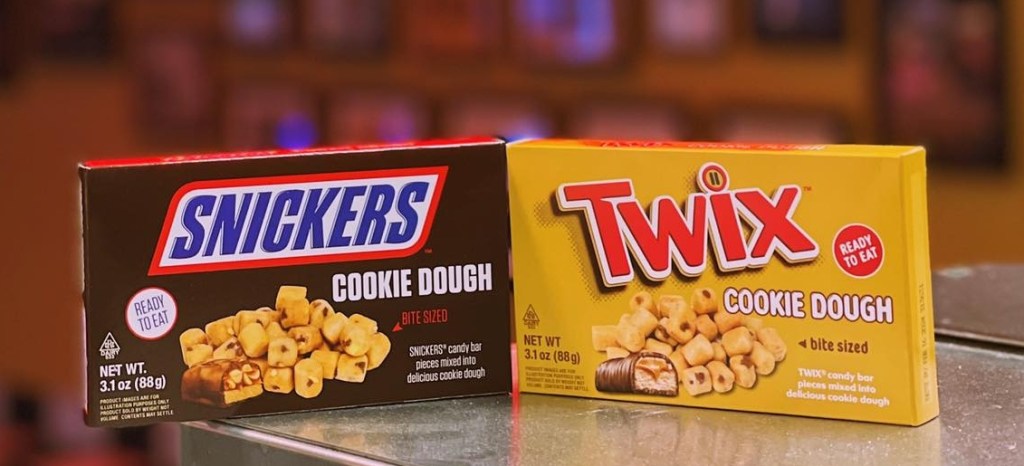 Snickers and Twix Cookie Dough Bites boxes