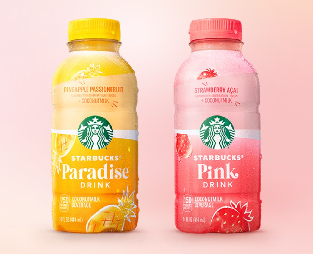 Starbucks new drinks include the Paradise Drink and Pink Drink as shown here