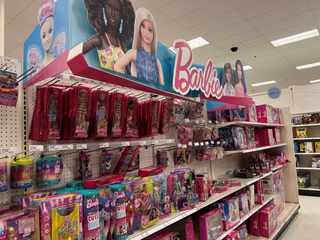 Display of Barbie's on shelves at Target