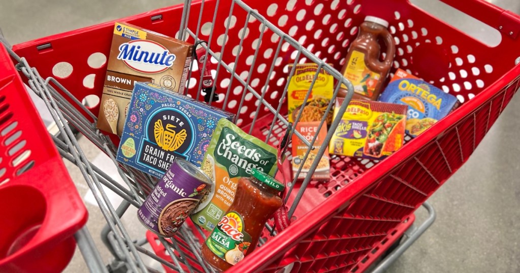 target shopping cart full of grocery items