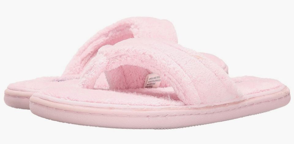 Pair of pink fuzzy slippers