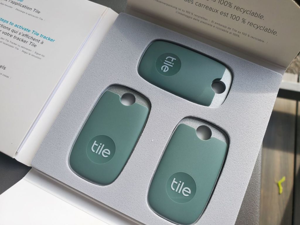 Three tile trackers in a box