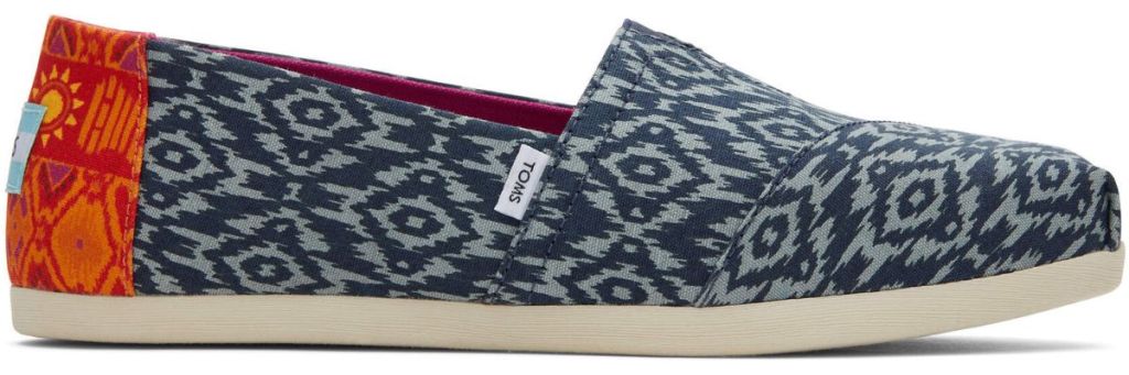 TOMS shoe with blue diamonds and orange back