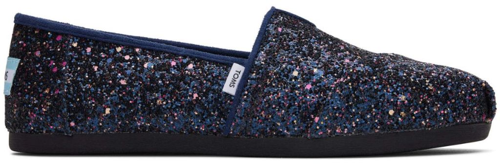 black and glitter TOMS shoe