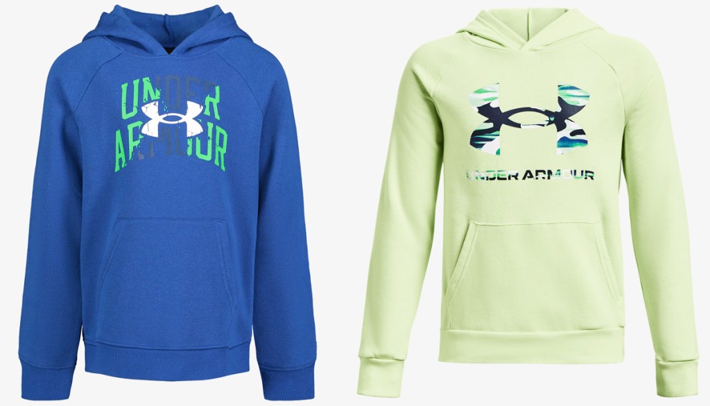 blue and light green under armour hoodies