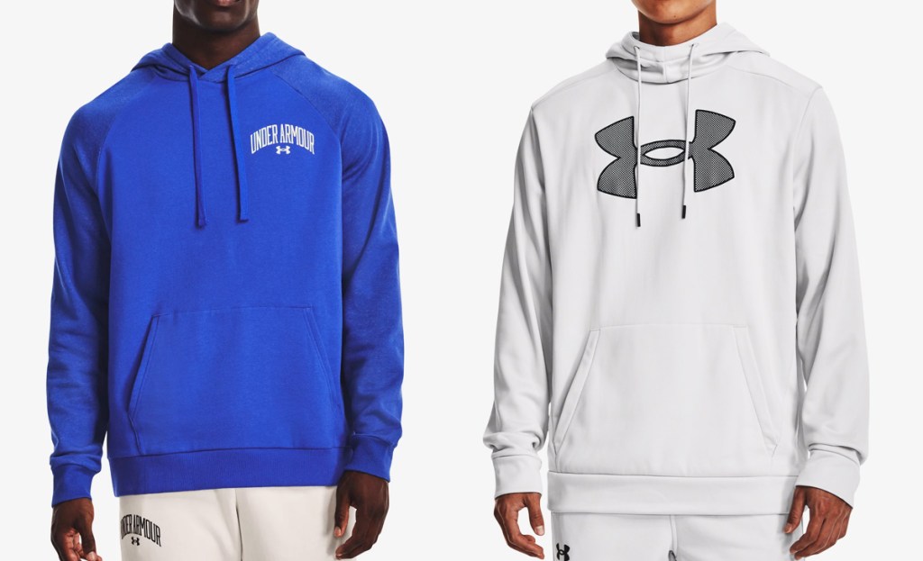 two men in blue and white under armour hoodies