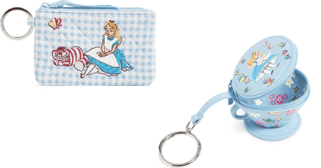 Vera Bradley Disney Alice in Wonderland zippered coin pouches, one with Alice and one that looks like a teacup