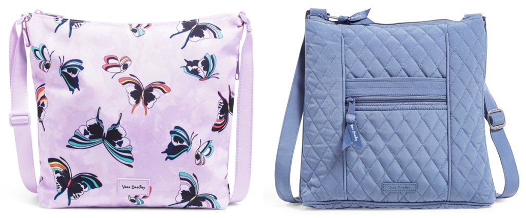 butterfly print and purple quilted hipster bags