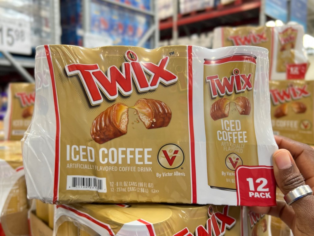 Victor Allen's Twix Ready-to-Drink Iced Coffee 12 Pack with woman holding it
