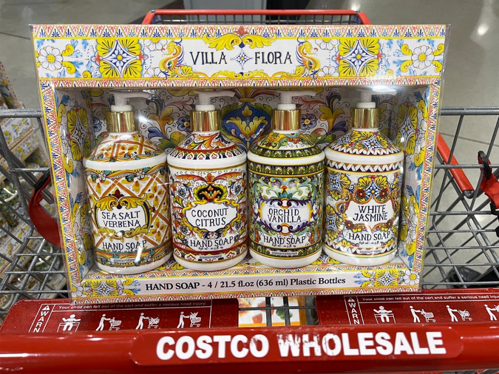 Villa Flora Hand Soap 4-Pack in Costco shopping cart
