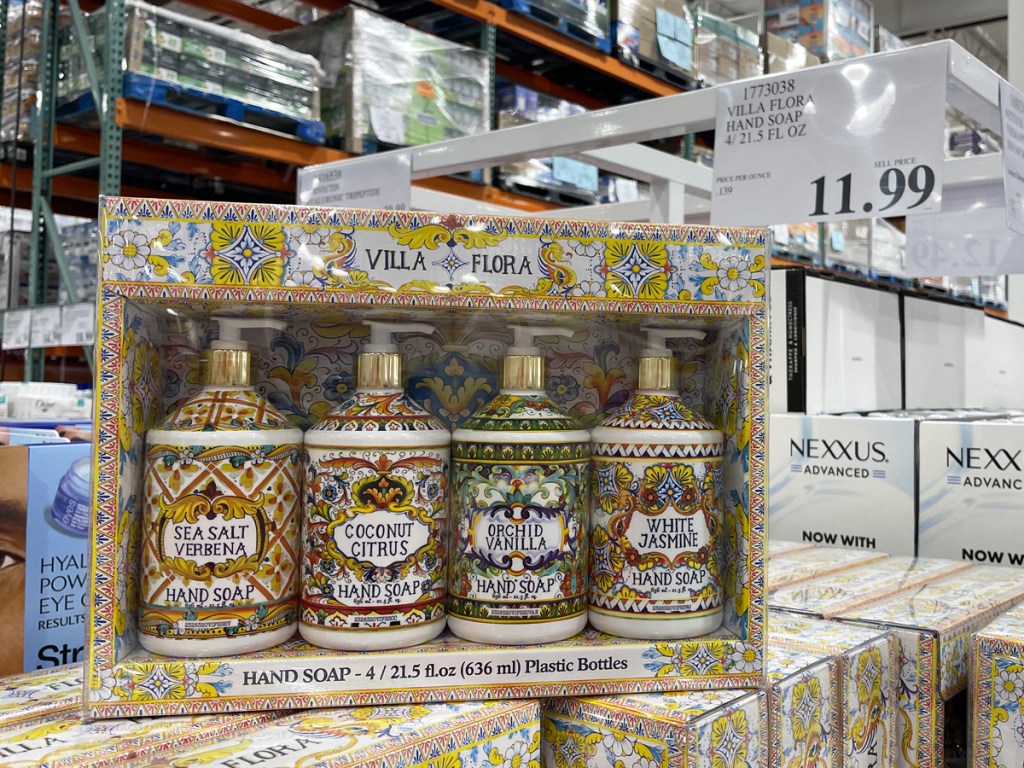 Villa Flora Hand Soap 4-Pack on display at Costco