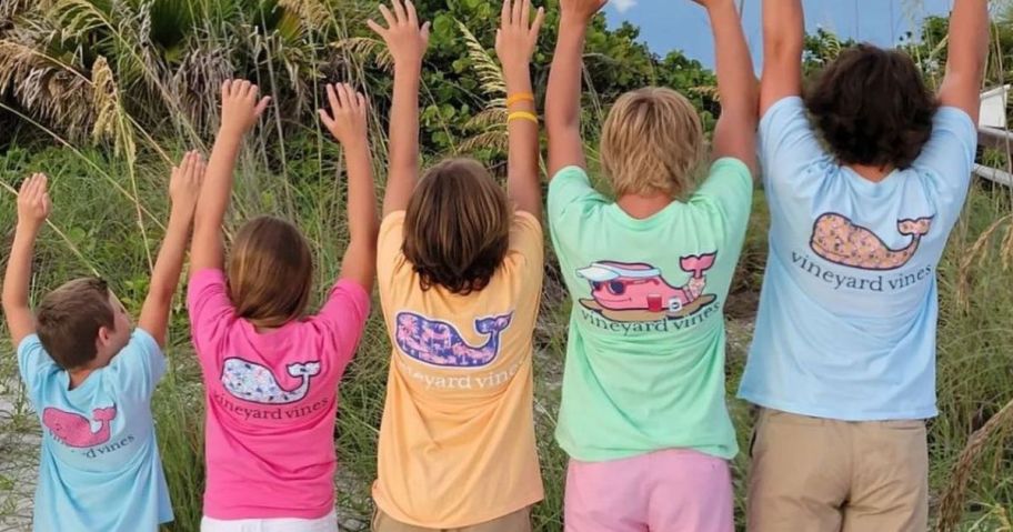 Group of kids wearing Vineyard Vines t-shirts