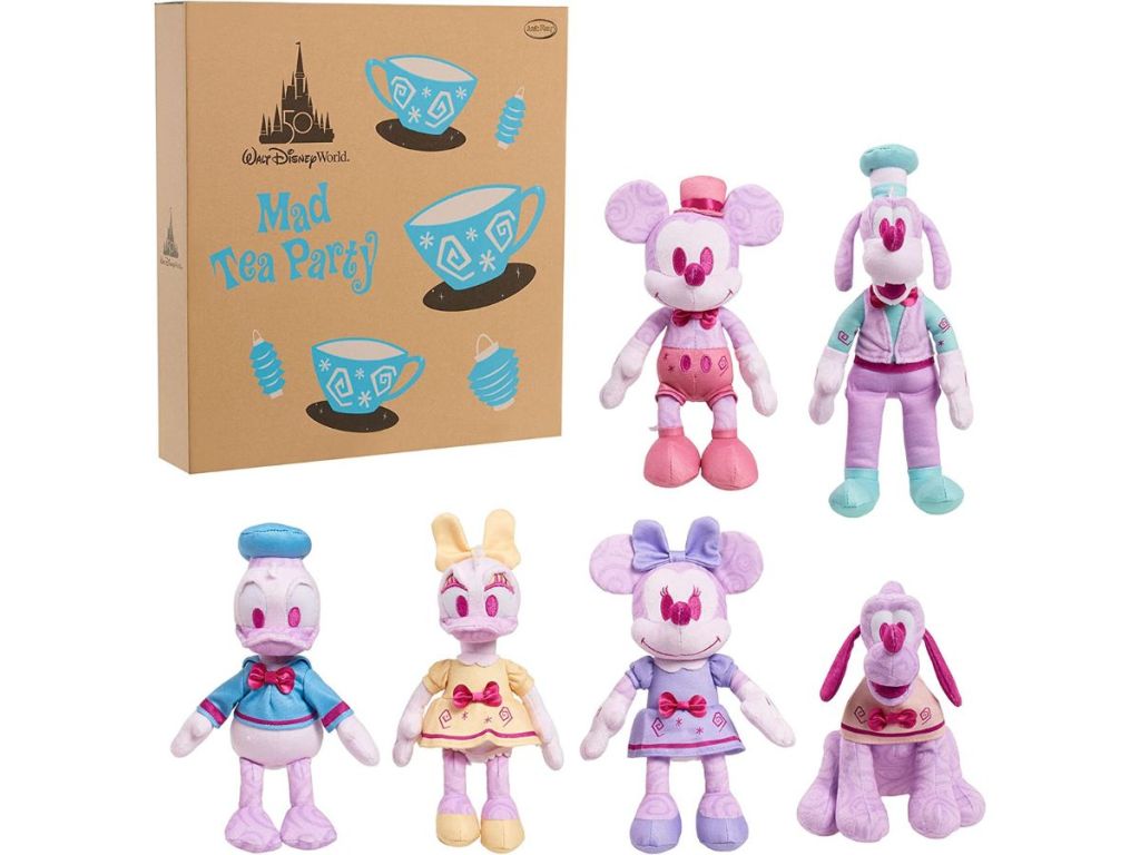 various disney characters with Mad Tea Party box next to them
