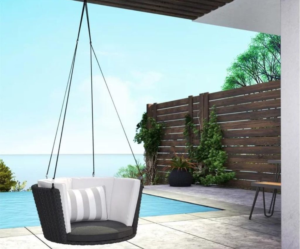 Hanging swing chair on patio