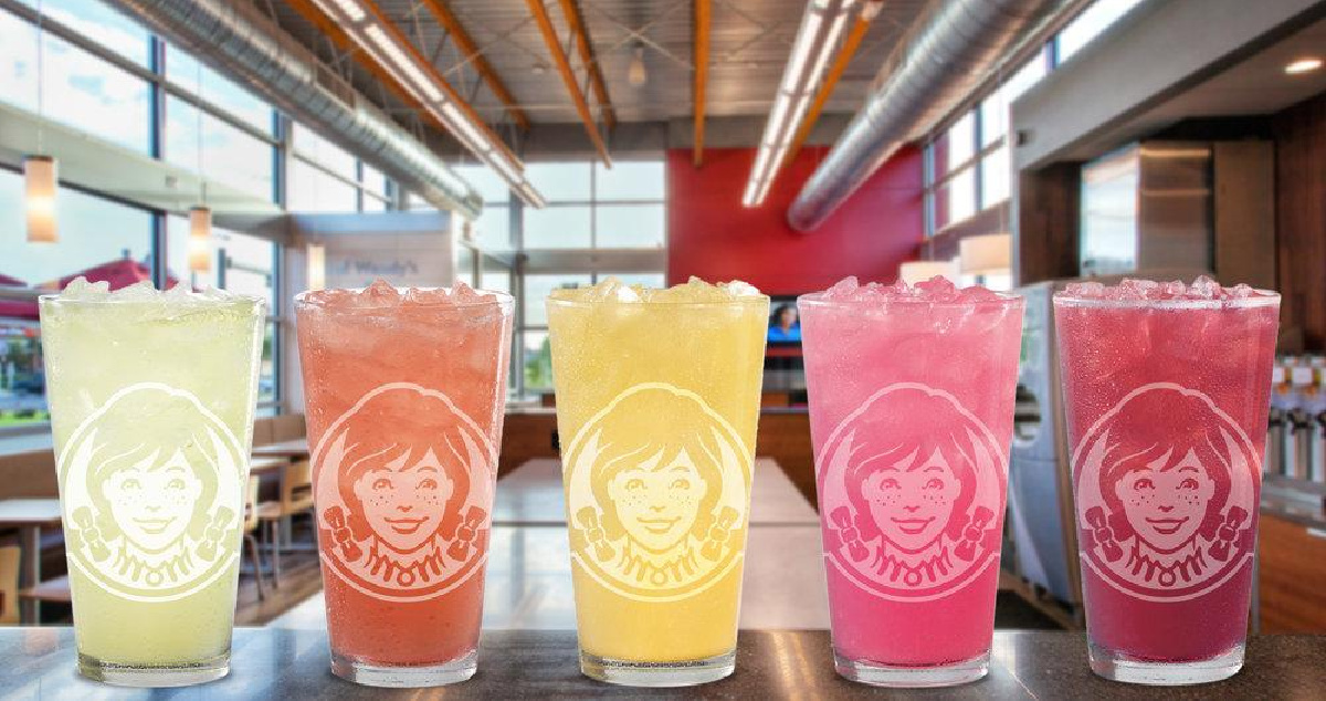 5 craft lemonades lined up on a fast food counter
